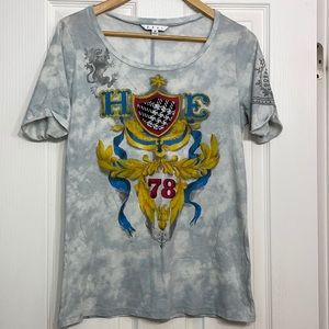 CAbi Gray Marbled Crest Cotton T-Shirt Size Medium